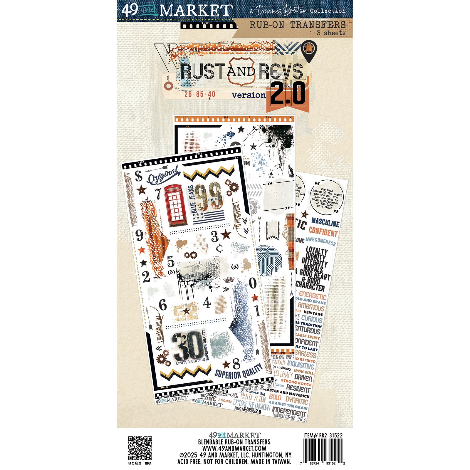 49 & Market Rust & Revs 2.0 Blendable 6 x 12 Rub-On Transfer Set